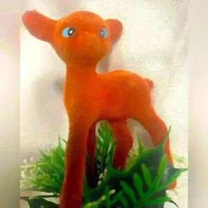 Vintage red flocked deer plastic holly flower picks